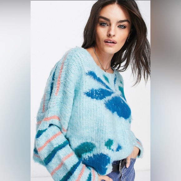 NWT Free People Lily Sweater Mosaic Sky Combo - Picture 2 of 5